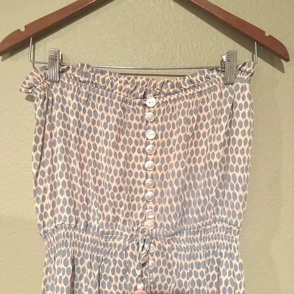 Tiare Hawaii Ryder Polka Dot Strapless Button Front Maxi Dress Pink Gray S/M - Picture 3 of 7